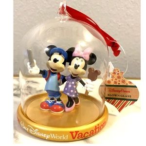 NWT Disney Parks Walt Disney World Mickey Minnie Glass Dome ORNAMENT